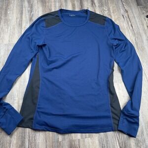 Fabletics Women's Large Long Sleeve Blue Black Shirt Workout Crossfit Running